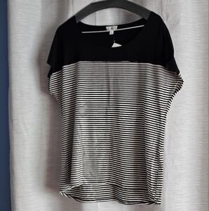 Ladie's Black and White Striped Shirt